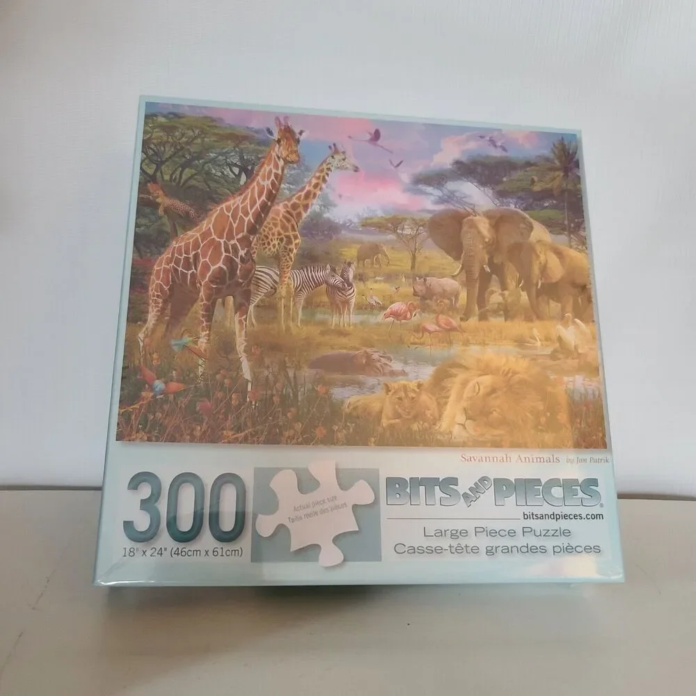 Bits and Pieces 300 Large Piece Jigsaw Puzzle Savannah Animals Sealed